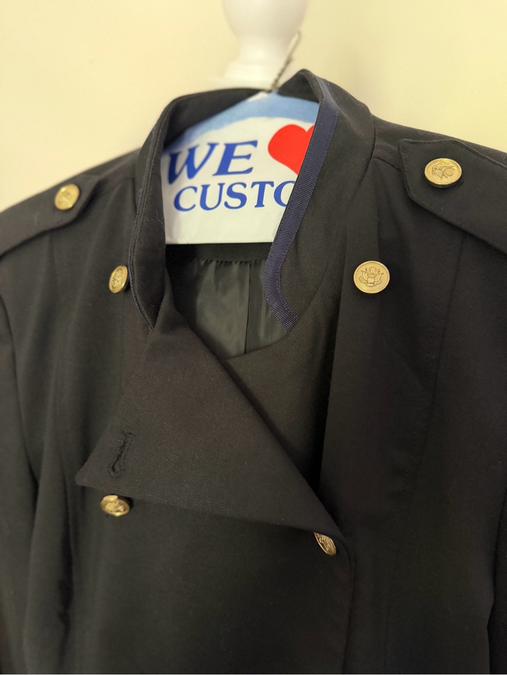 Black Double-Breasted Cropped Coat with Gold Buttons - Picture 2 of 2